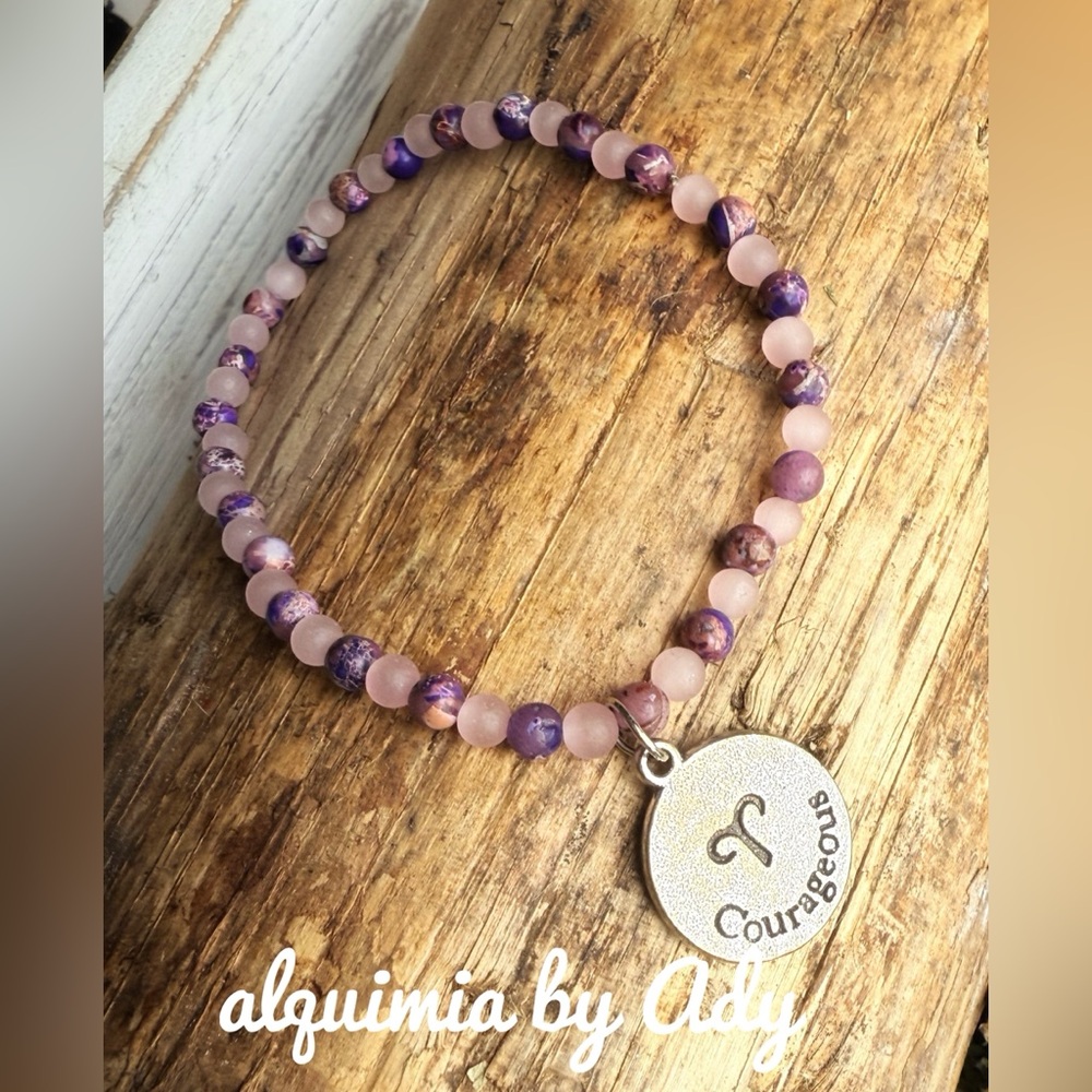 Purple turquoise pink quartz charm adorned bracelet